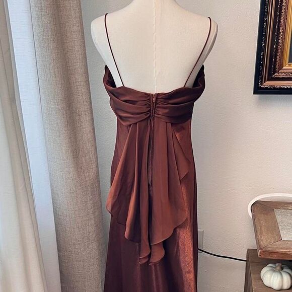 Betsy & Adam Women's Chocolate Brown Satin Gown – Size 12 - Picture 3 of 4